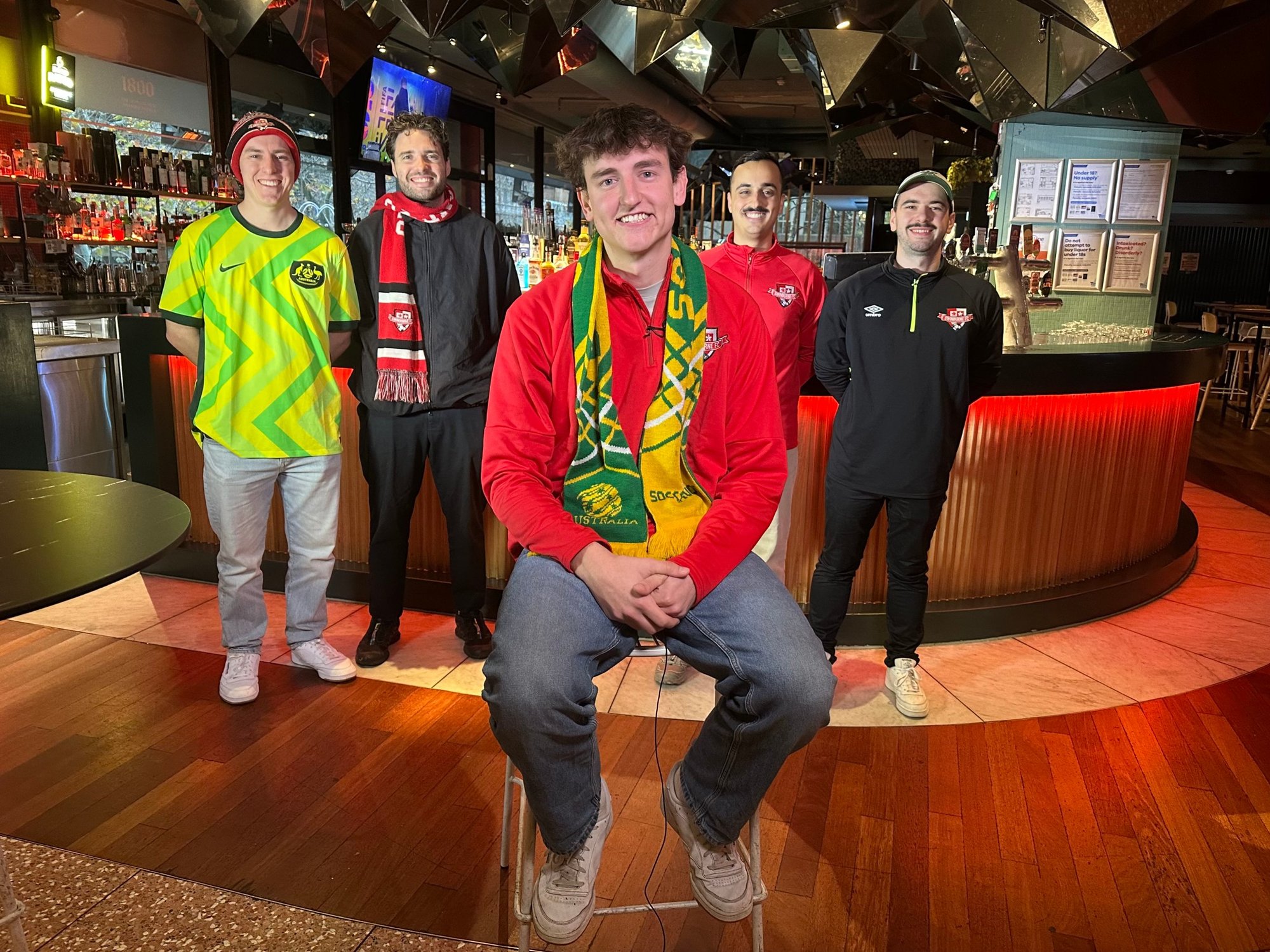The Reserves squad at the pub, ready to go live on The Today Show