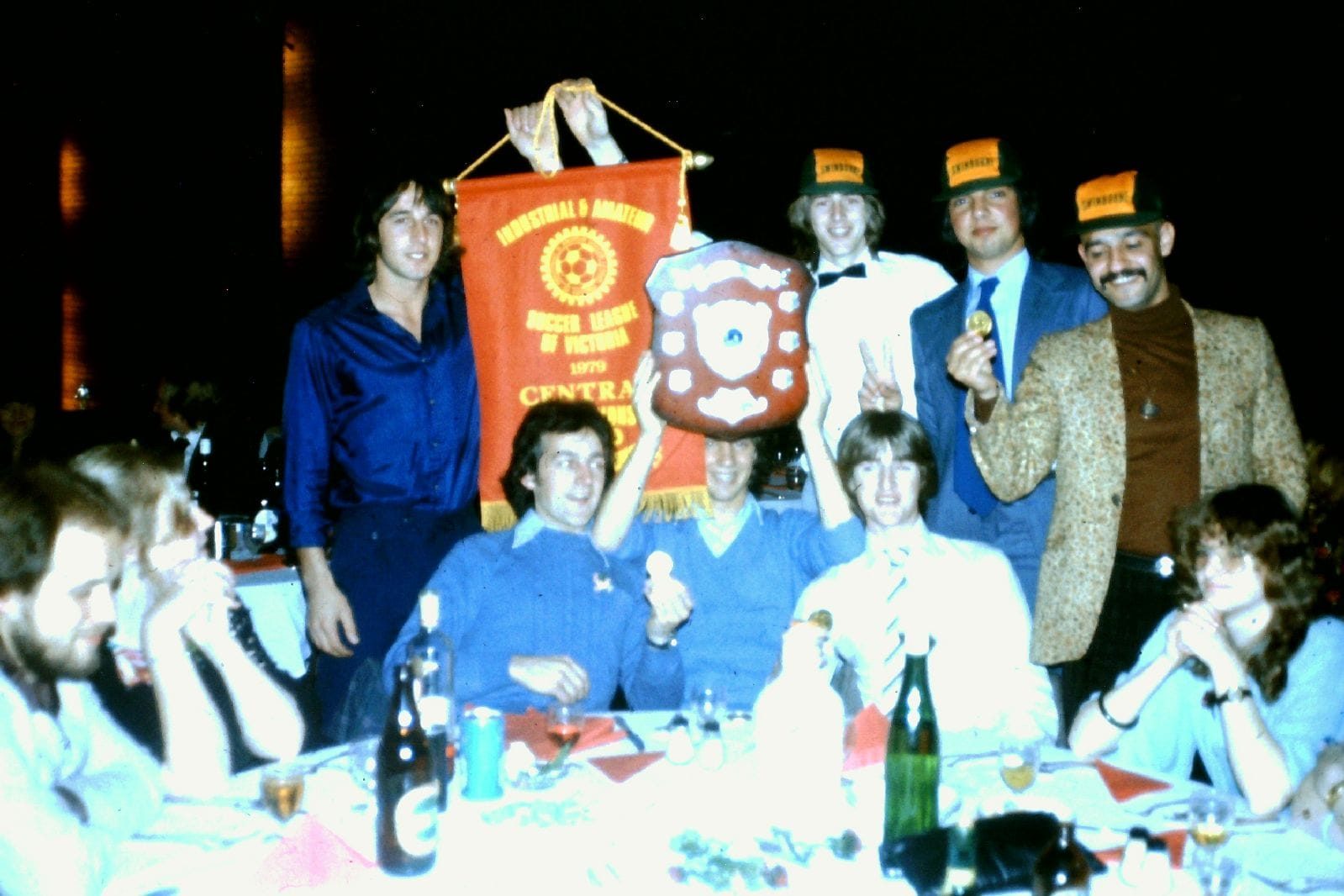 Swinburne players celebrating the 1979 title at the season dinner
