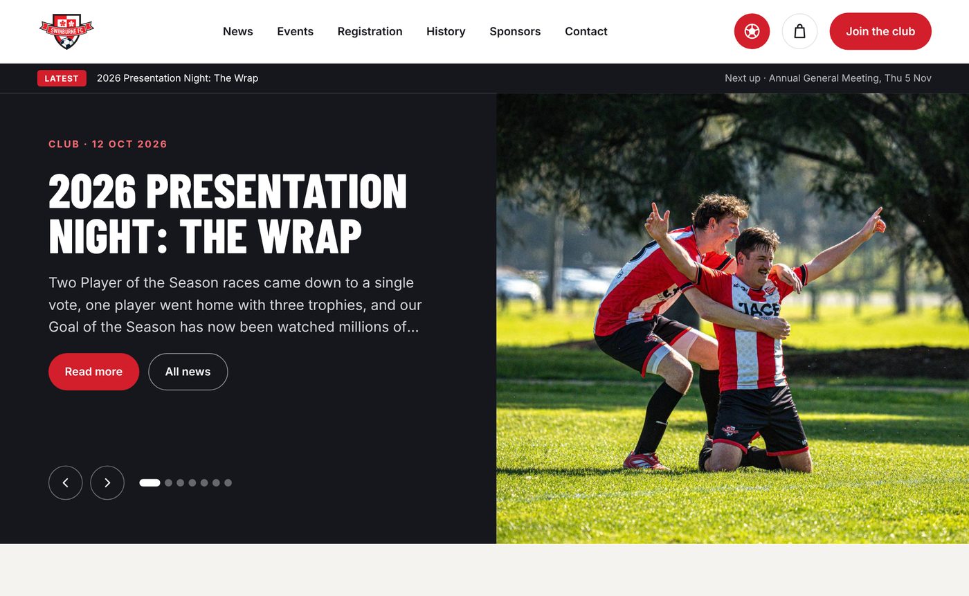 The new Swinburne FC home page