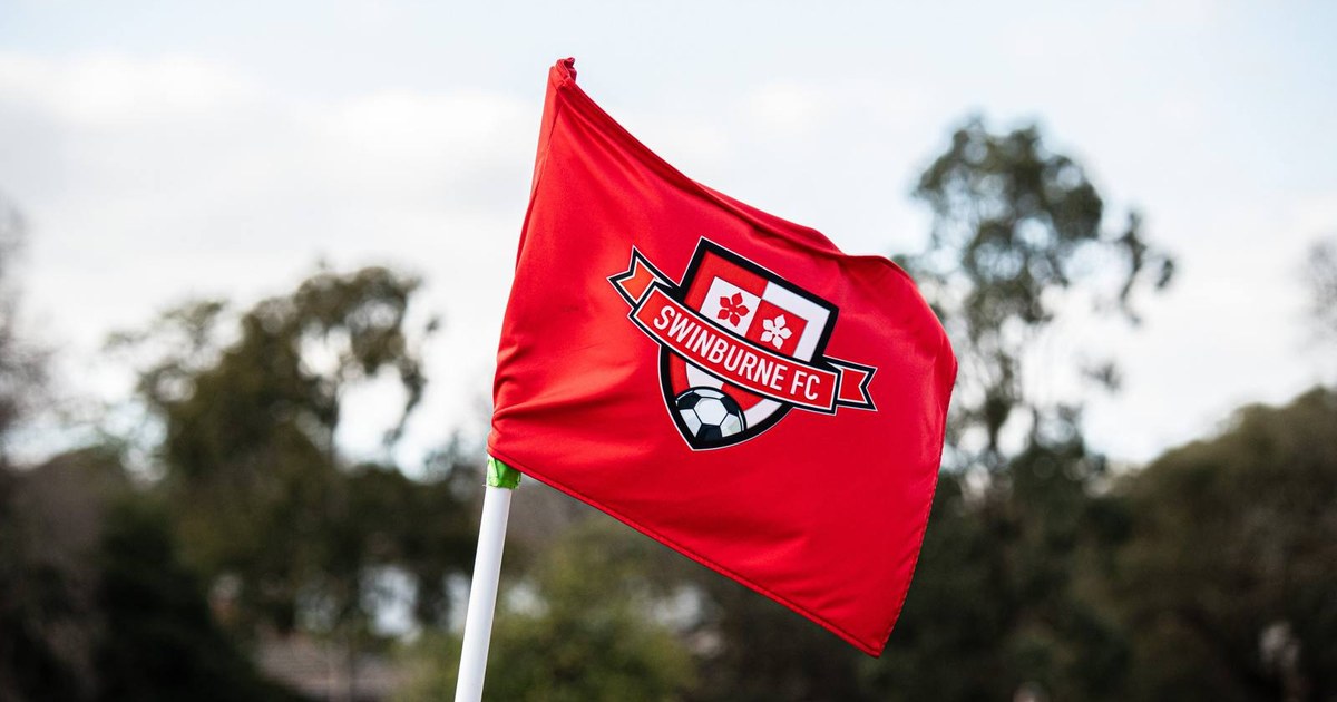 A Swinburne FC corner flag with the club crest